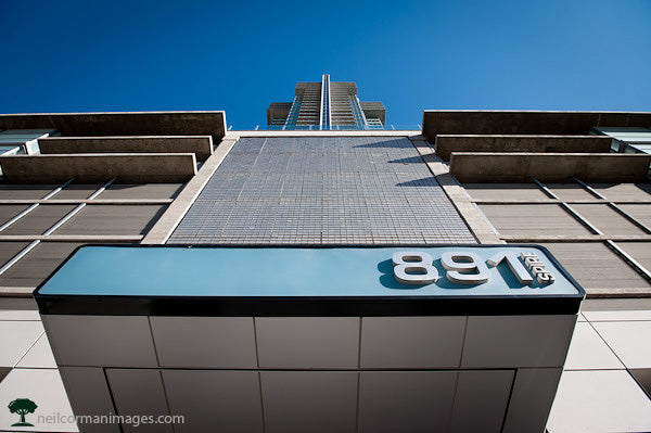 Looking up at The Spire Building in Denver, Colorado